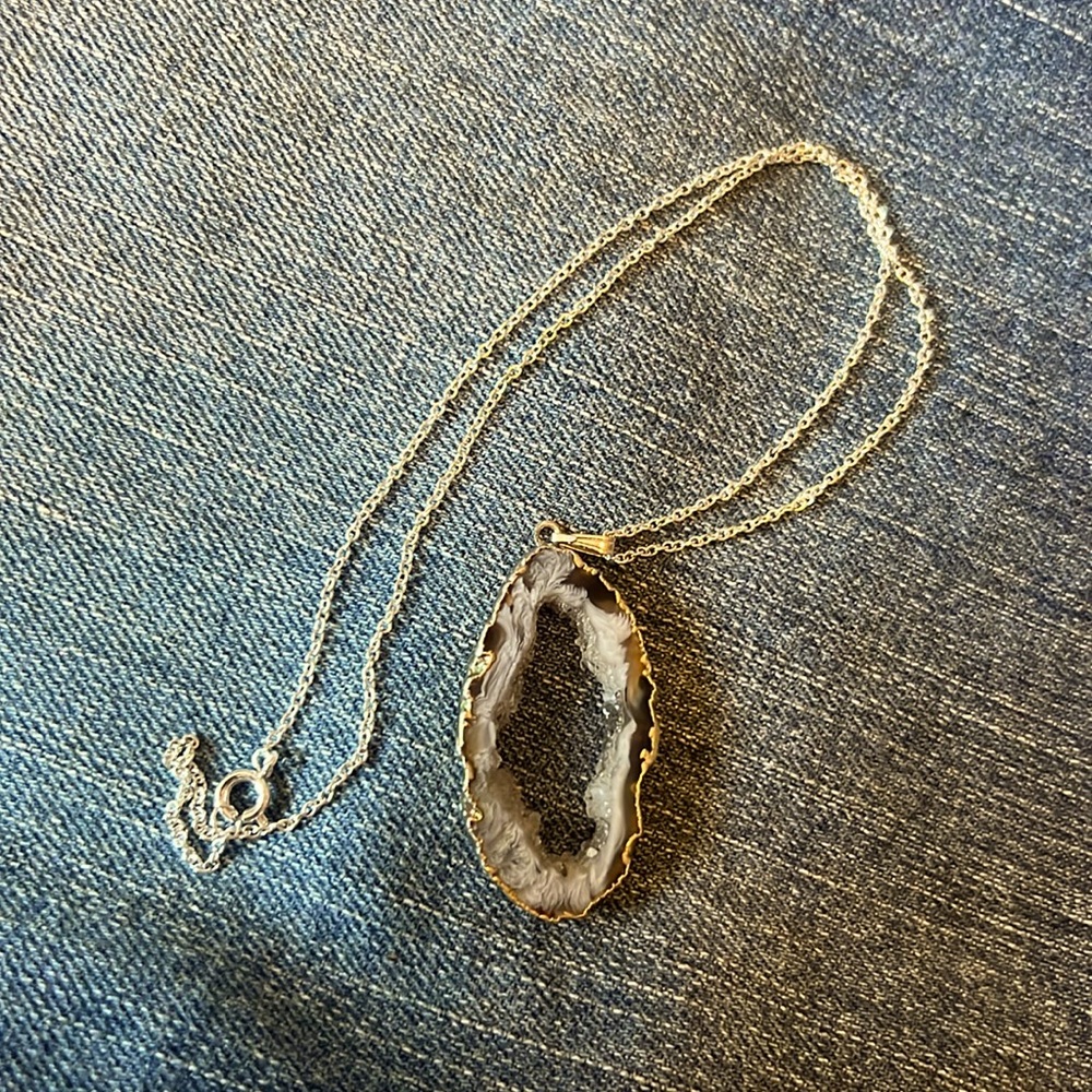 Agate geode sterling necklace